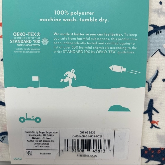 Pillowfort Shark Twin sheet set Soft White Blue NEW - Picture 8 of 8